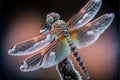 frozen dragonfly, macro shot, on the frozen winter ground, generative ai
