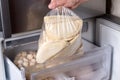 Frozen dumplings in refrigerator. Many dumplings in the refrigerator. Frozen semi-finished products