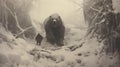 Frozen Encounter: A Captivating Black And White Bear Monster Photo