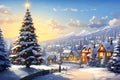 Frozen Fantasy: A Vibrant Village Amidst a Winter Wonderland