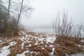 At the frozen foggy lake.