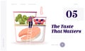 Frozen Food Landing Page. Tiny Male Character in Scarf Stand on Ladder near Refrigerator Containers with Fresh Berries