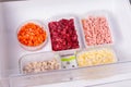 Frozen food in the refrigerator. Vegetables on the freezer shelves Royalty Free Stock Photo