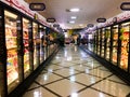 Frozen foods aisle of grocery store. Royalty Free Stock Photo