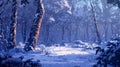 Frozen forest with snow-covered trees, eerily quiet winter scene . Royalty Free Stock Photo
