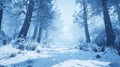 Frozen forest with snow-covered trees, eerily quiet winter scene . Royalty Free Stock Photo