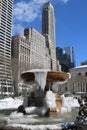 Frozen fountain in Bryant Park, Midtown Manhattan Royalty Free Stock Photo