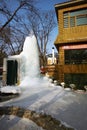 Frozen fountain and pond at Nami Island, Korea in winter