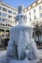 Frozen fountain in a severe winter