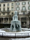 Frozen fountain in Zurich. lamppost.