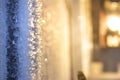 frozen frost on the metal elements of the garage door and lock in extreme cold, the front and rear background is blurred with the Royalty Free Stock Photo