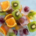 Frozen Fruit Ice Cubes: Kiwi, Orange, and Grape Royalty Free Stock Photo