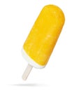 Frozen fruit yellow popsicle. Ice cream isolated on white Royalty Free Stock Photo