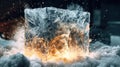 Frozen Fury: An Exquisite Capture of an Exploding Ice Block Royalty Free Stock Photo