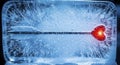 Frozen glass with red heart shape Royalty Free Stock Photo