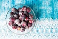 Frozen grapes cluster in the bowl