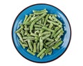 Frozen green beans in blue plate isolated on white Royalty Free Stock Photo