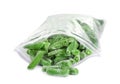 Frozen green beans in plastic bag isolated. Vegetable preservation