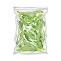 Frozen Green Pea in Pods Stored in Plastic Package Vector Illustration