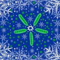 Frozen green peas on a blue background