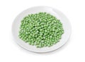 Frozen green peas on dish on a white background Royalty Free Stock Photo