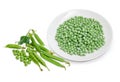 Frozen green peas on dish and fresh green peas Royalty Free Stock Photo