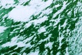 Frozen Green Water And Wave Covered With Ice And Snow Abstract W