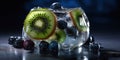 Frozen Group of Delicious Fresh Green Kiwi Fruit Defocused Background Royalty Free Stock Photo