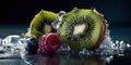 Frozen Group of Delicious Fresh Green Kiwi Fruit Defocused Background Royalty Free Stock Photo