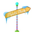 Frozen guide sign in the snow. Icicles. Santa Claus. Vector colorful illustration Royalty Free Stock Photo