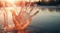 frozen hand sticking out of water Royalty Free Stock Photo