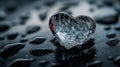 Frozen Heart Rests On Dark Wet Surface Royalty Free Stock Photo