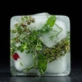 Frozen Herbs in a Clear Ice Cube Royalty Free Stock Photo