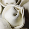 Frozen homemade uncooked dumplings close-up