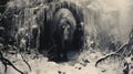 Frozen Horse In Surrealist Icy Cave: A Captivating Image Of Fantastical Street Art