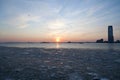 Frozen Hudson River under NYC Sunset Royalty Free Stock Photo