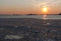 Frozen Hudson River under NYC Sunset Royalty Free Stock Photo