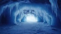 Frozen ice cave, icicles, mystical light Royalty Free Stock Photo