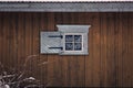 Frozen ice crystals on an old barn window Royalty Free Stock Photo