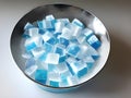 frozen ice cubes in a bowl on a marble background. high quality photo, AI Generated Royalty Free Stock Photo