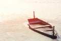 Frozen Into Ice Of River, Lake, Pond Old Wooden Boat Royalty Free Stock Photo