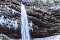 Frozen ice waterfall, winter landscape. Ephemeral, cold and winter concept. Valganna waterfall, northern Italy