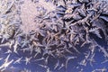 Frozen iced background. Ice pattern on the glass. Macro frost