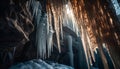 Frozen icicles hang, blue beauty in nature generated by AI