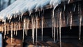 Frozen icicles hang from the roof, melting in winter heat generated by AI