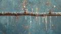 Frozen icicles hanging from a branch