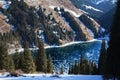 Frozen Kolsay lake in Tien-Shan mountains Royalty Free Stock Photo