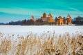 Frozen lake with ancient Trakai castle Royalty Free Stock Photo