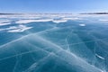 Frozen Lake Baikal. Beautiful stratus clouds over the ice surface on a frosty day. Royalty Free Stock Photo