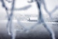 Frozen lake boathouse